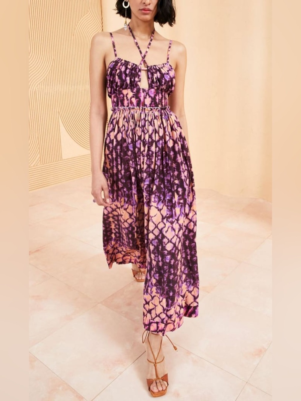 Ulla Johnson Freya Midi Dress Wisteria Purple Peach Tie-Dye Jersey Cotton Size 6